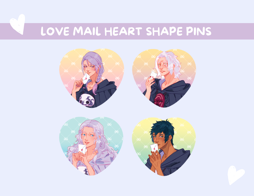 ff14 love mail heart shape pinback button - set 1