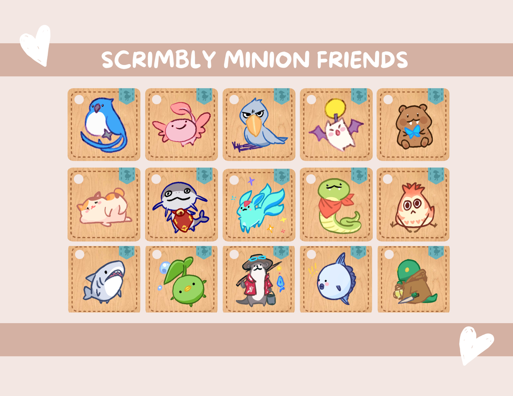 ff14 scrimbly minion friends wooden charms